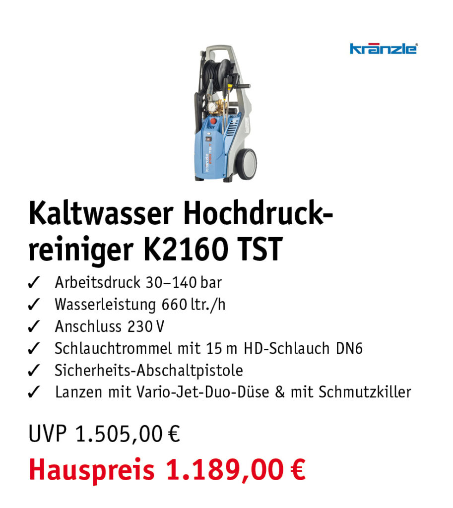 Aktuelle Angebote Kaltwasser Hochdruckreiniger K2160 TST Kränzle